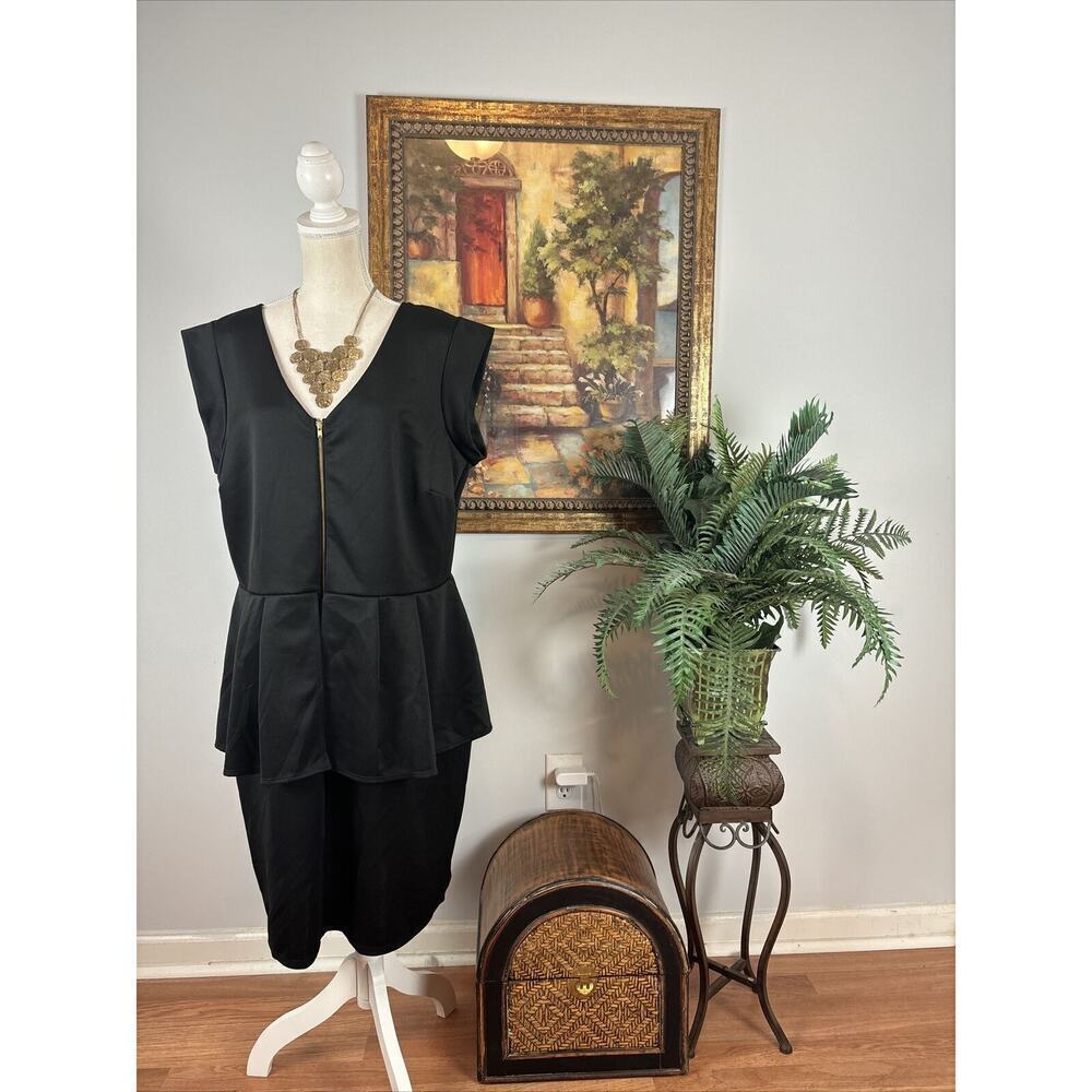 SNAP Women's Cap Sleeve V Neck Stretch Fit And Flare Dress Size 2X Black Layered